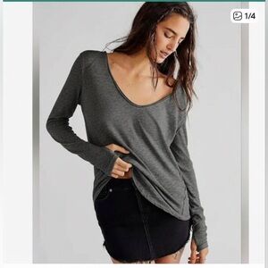 We The Free It's A Secret Tee Long Sleeve Free People Top Size Medium Dark Gray